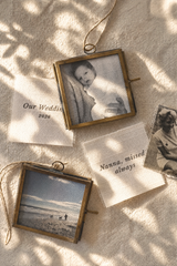 Mini Brass Hanging Frame - with Linen Photo