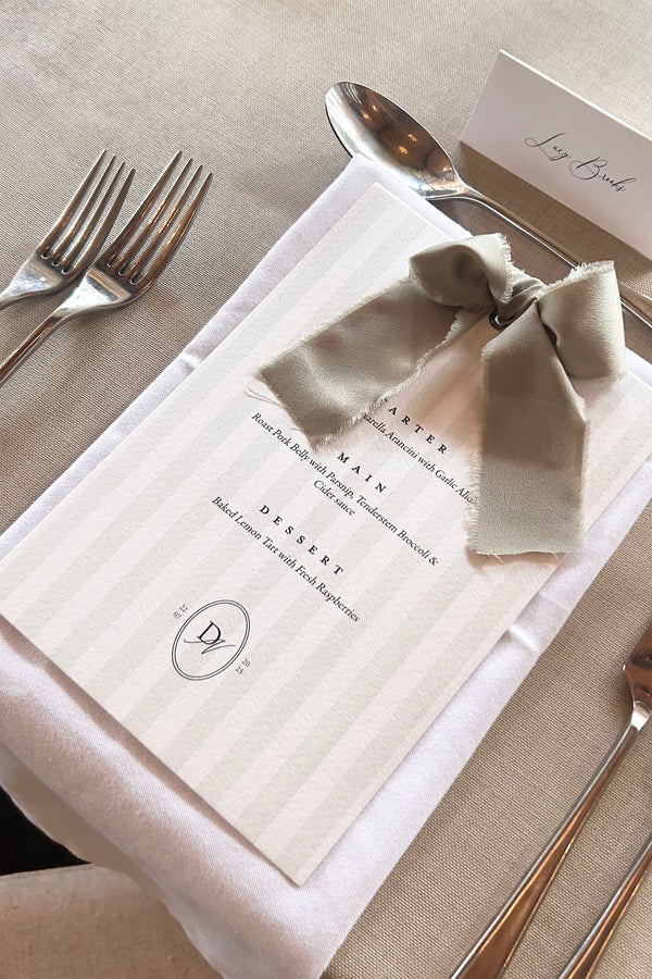 Millicent Menu II - Satin Bow and Watercolour Stripe