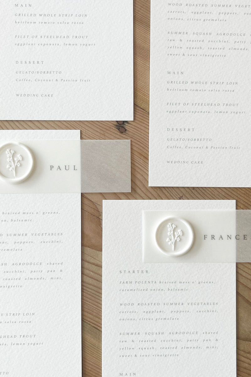 Liliah Vellum + Wax Seal Place Cards