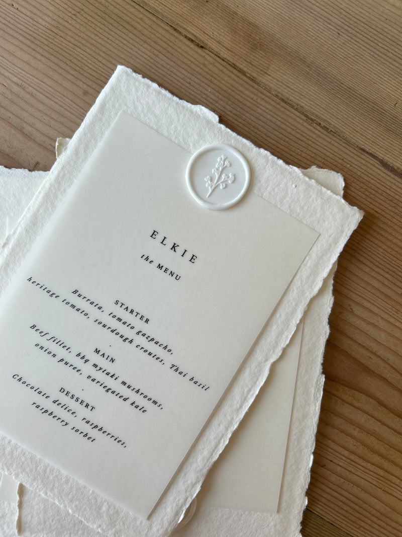 5" x 7" Handmade Paper and Vellum Menu - Middleton Collection