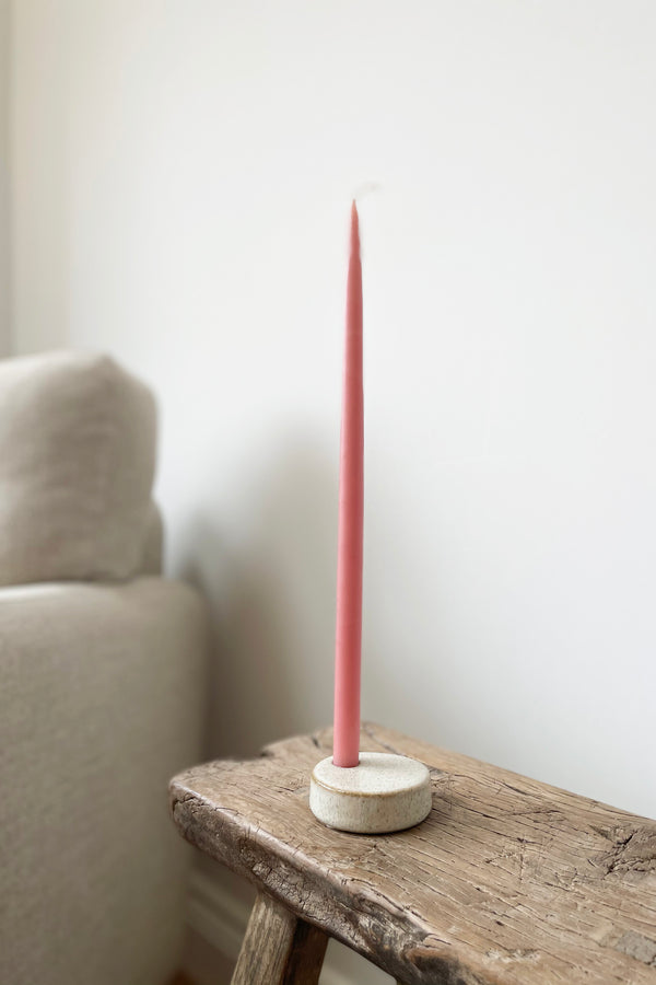 Round Stoneware Taper Candle Holder With Skinny Candle